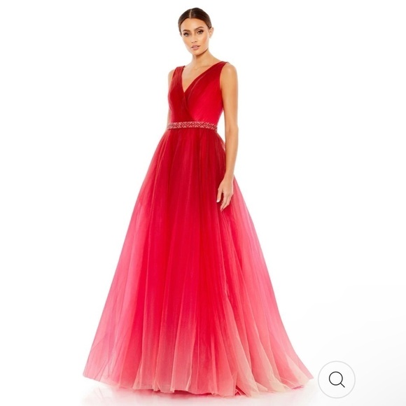 Mac Duggal BEADED BELT WRAP OVER SLEEVELESS BALLGOWN size 8 NEW - Picture 1 of 12